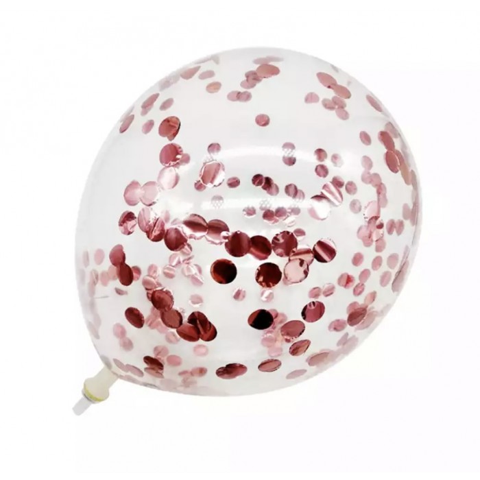 Skaidrus balionas su rožinio aukso konfeti (1vnt, 30cm)