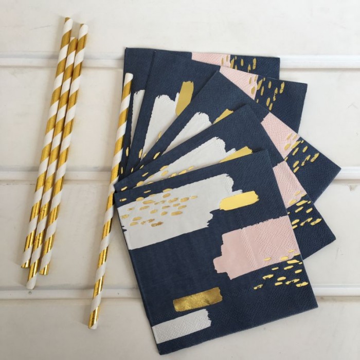 Tamsiai mėlynos/rožinės servetėlės su aukso detalėmis (20vnt)