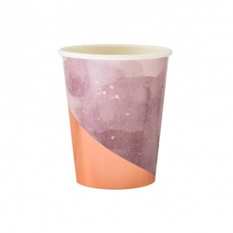 Alyvinės spalvos puodeliai su rožinio aukso papuošimais (8vnt) 
