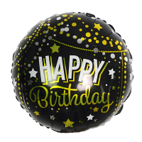 Folinis apvalus balionas juodas "Happy birthday" (46cm) Folinis apvalus balionas juodas "Happy birthday" (46cm)