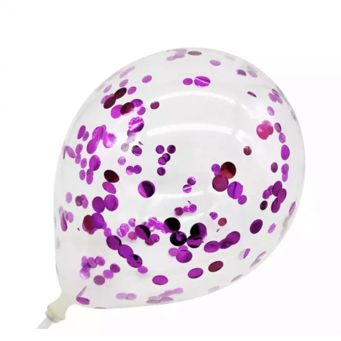 Skaidrus balionas su ryškiai rožiniu konfeti (1vnt, 30cm)