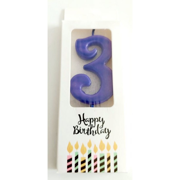 Žvakutė skaičius 3, mėlyna (8cm) Žvakutė skaičius 3, mėlyna (8cm)
