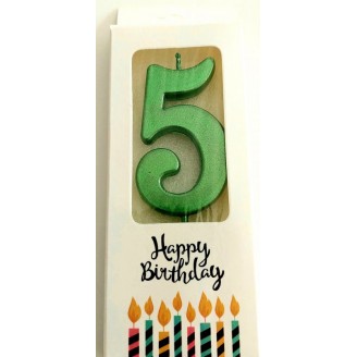 Žvakutė skaičius 5, žalias (8cm) Žvakutė skaičius 5, žalias (8cm)