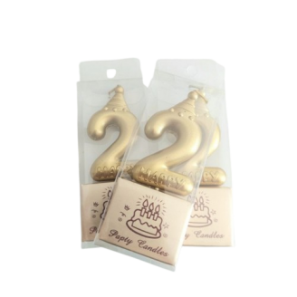Auksinė happy žvakutė skaičius 2 (8cm)