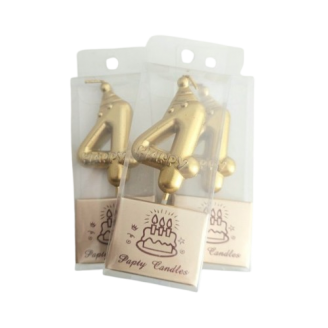 Auksinė happy žvakutė skaičius 4 (8cm)