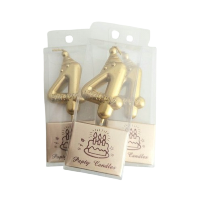 Auksinė happy žvakutė skaičius 4 (8cm)