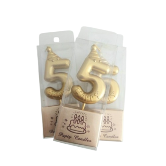 Auksinė happy žvakutė skaičius 5 (8cm)