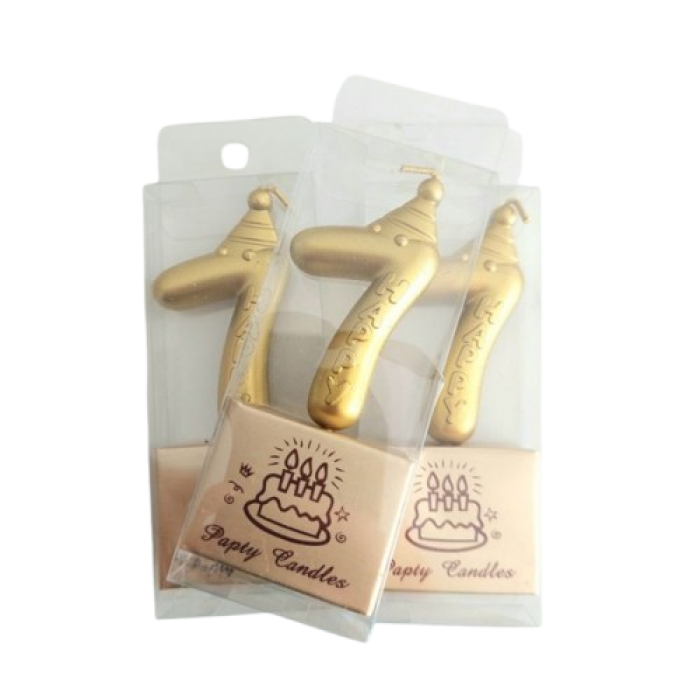 Auksinė happy žvakutė skaičius 7 (8cm)