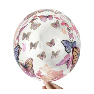 Skaidrus bubble balionas "Drugeliai" (40cm)