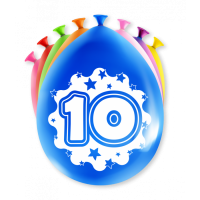 Spalvoti balionai su skaičiumi 10 (8vnt, 30cm)