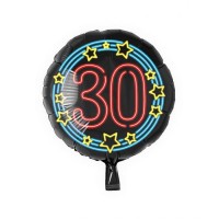 Neoninis folinis balionas su skaičiumi 30 (46cm)