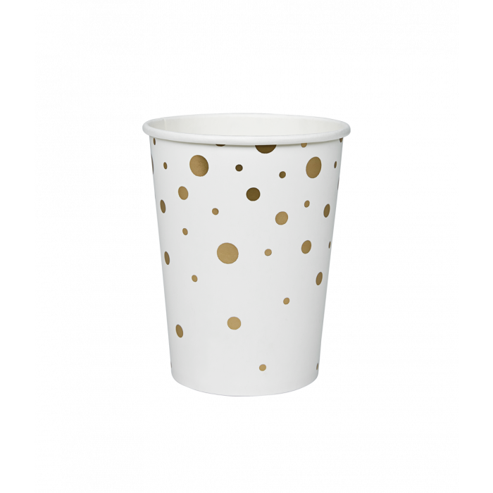 Balti puodeliai su aukso spalvos burbuliukais (8vnt)