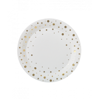 Lėkštutės baltos su aukso spalvos burbuliukais (8vnt, 20cm)