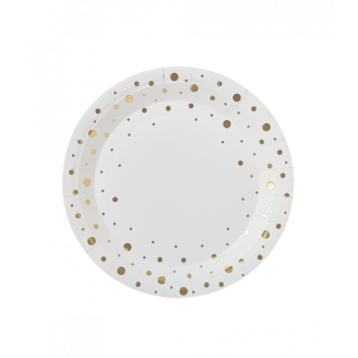 Lėkštutės baltos su aukso spalvos burbuliukais (8vnt, 20cm)