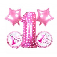 Folinių balionų rinkinys pirmasis gimtadienis, rožinis (5vnt)