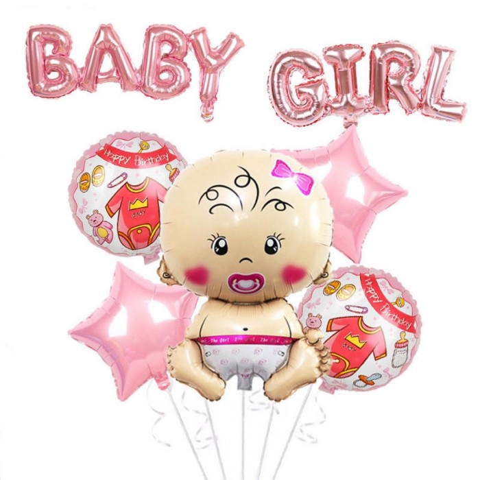 Balionų rinkinys "Baby girl, mergaitė" (7vnt)