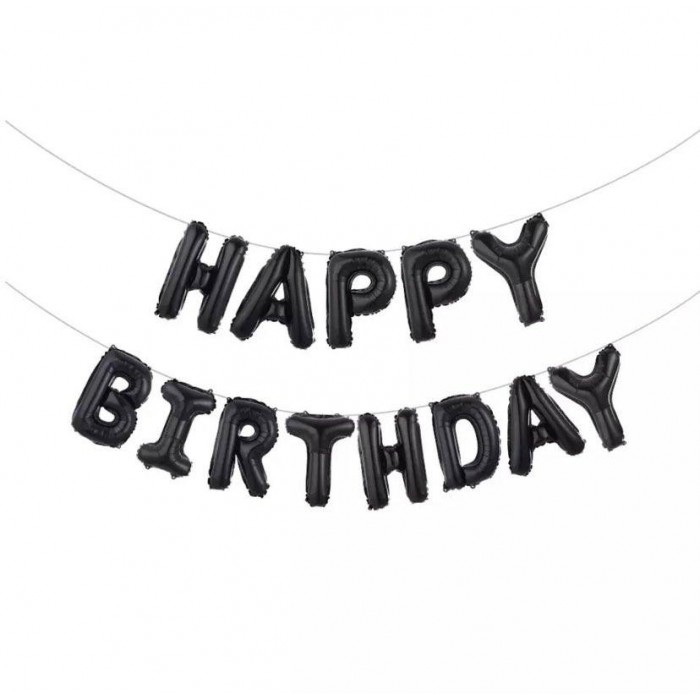 Forminiai balionai "Juodi Happy birthday" (1vnt) Forminiai balionai "Juodi Happy birthday" (1vnt)