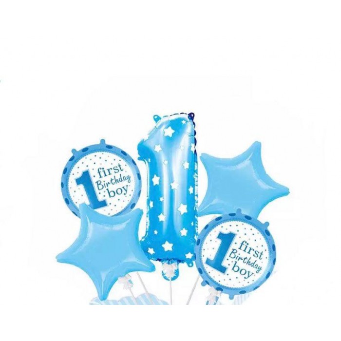 Folinių balionų rinkinys pirmasis gimtadienis, mėlynas (5vnt)