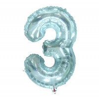 Folinis balionas-skaičius 3, melsvas, skaidrus (82cm)