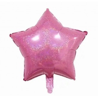 Žvaigždutė ryškiai rožinė, holografinis folinis balionas(46cm)