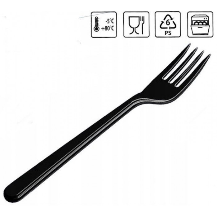 Daugkartinės plastikinės šakutės, juodos (50vnt, 18cm)