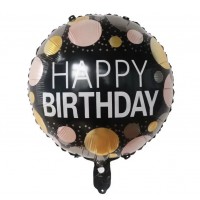 Folinis ovalus balionas juodas happy birthday su burbulais (46cm)