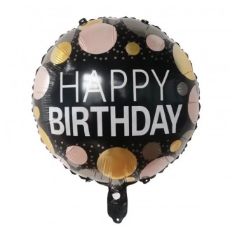 Folinis ovalus balionas juodas happy birthday su burbulais (46cm)