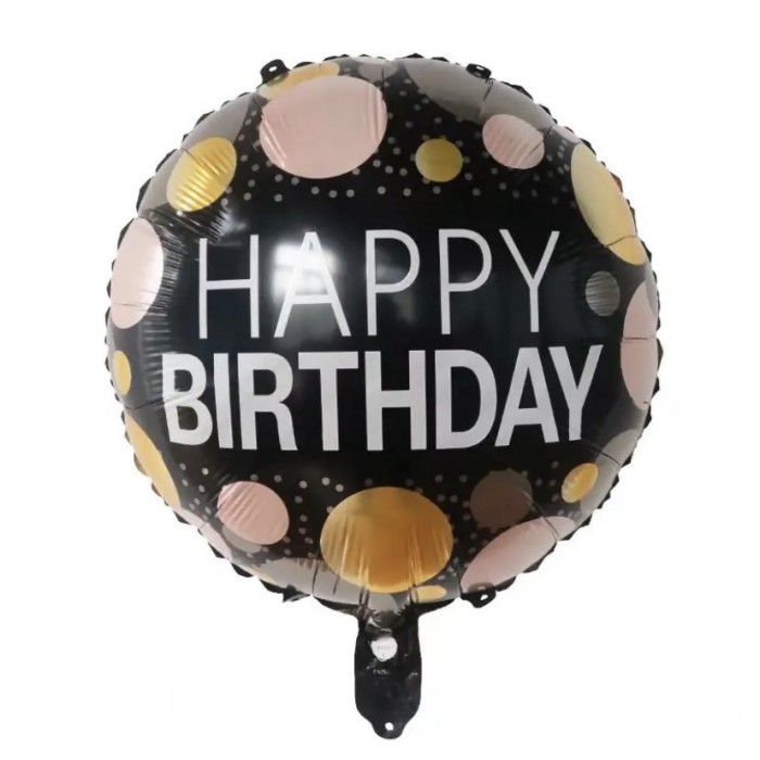 Folinis ovalus balionas juodas happy birthday su burbulais (46cm) Folinis ovalus balionas juodas happy birthday su burbulais (46cm)