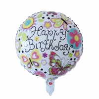 Folinis ovalus balionas margas happy birthday su drugeliais (46cm) Folinis ovalus balionas margas happy birthday su drugeliais (46cm)