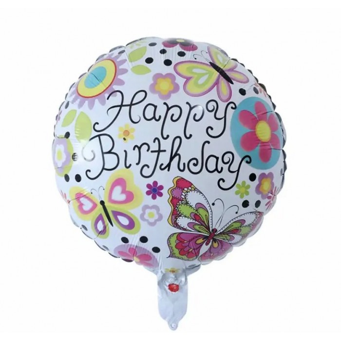 Folinis ovalus balionas margas happy birthday su drugeliais (46cm) Folinis ovalus balionas margas happy birthday su drugeliais (46cm)