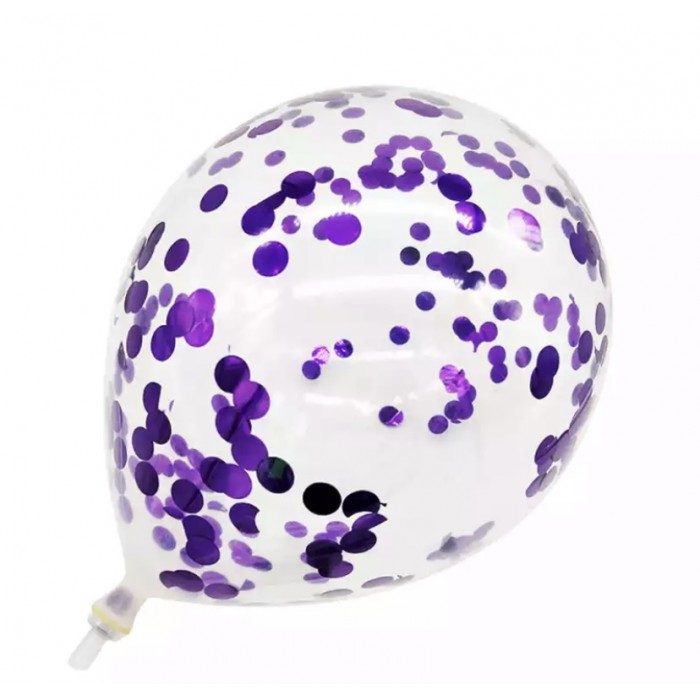 Skaidrus balionas su violetinės spalvos konfeti (1vnt, 30cm)