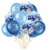 Balionų rinkinys 1-asis gimtadienis mėlynas (15vnt, 30cm) 