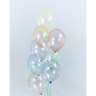 Helio balionų puokštė, skaidrūs spalvoti (8vnt)