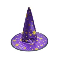 Raganos skrybėlė violetinė su žvaigždutėmis 32cm Raganos skrybėlė violetinė su žvaigždutėmis 32cm