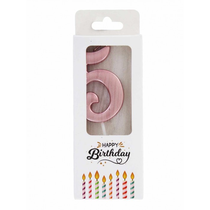 Žvakutė skaičius 5, rožinio aukso (8cm) Žvakutė skaičius 5, rožinio aukso (8cm)