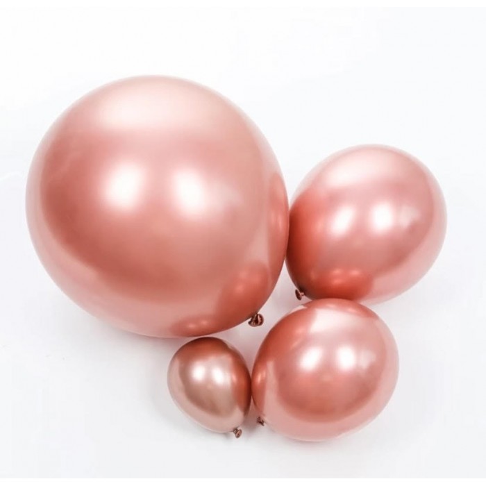 Chrominiai dideli balionai, rožinio aukso (3vnt, 48cm)