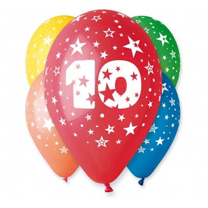 Balionų rinkinys su skaičiumi 10 (5vnt, 30cm) Balionų rinkinys su skaičiumi 10 (5vnt, 30cm)