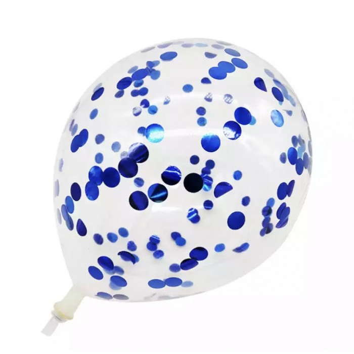 Skaidrus balionas su mėlynais konfeti (1vnt, 30cm)