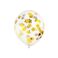 Skaidrūs balionai su konfeti žvaigždutėmis (6vnt)