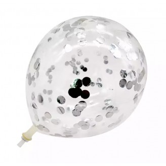 Skaidrus balionas su sidabriniais konfeti (1vnt, 30cm)