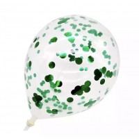 Skaidrus balionas su žaliais konfeti (1vnt, 30cm)