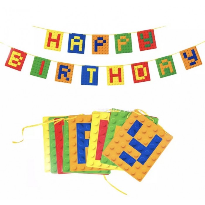 Lego gimtadienio girlianda Happy Birthday 