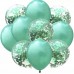 Skaidrus balionas su žaliais konfeti (1vnt, 30cm)