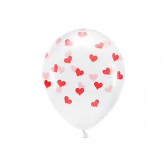 Skaidrūs balionai su raudonomis širdelėmis (6vnt,33cm)