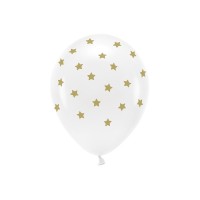 Balti ekologiški balionai su žvaigždutėmis (6vnt, 33cm)