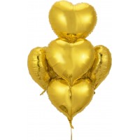 Helio balionų puokštė, auksinės širdelės (5vnt, 46cm)