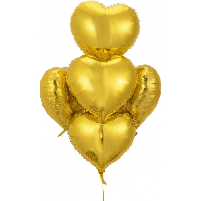 Helio balionų puokštė, auksinės širdelės (5vnt, 46cm)