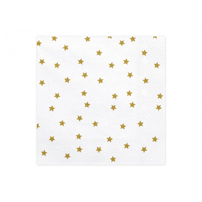 Baltos spalvos servetėlės su auksinėmis žvaigždutėmis (20vnt, 33*33cm)