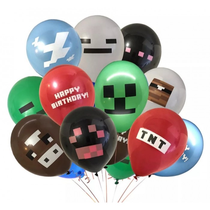 Balionai Minecraft įvairių spalvų (6vnt, 30cm)