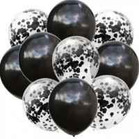 Balionų rinkinys, juoda ir su juodais konfeti (10vnt, 30cm) Balionų rinkinys, juoda ir su juodais konfeti (10vnt, 30cm)
